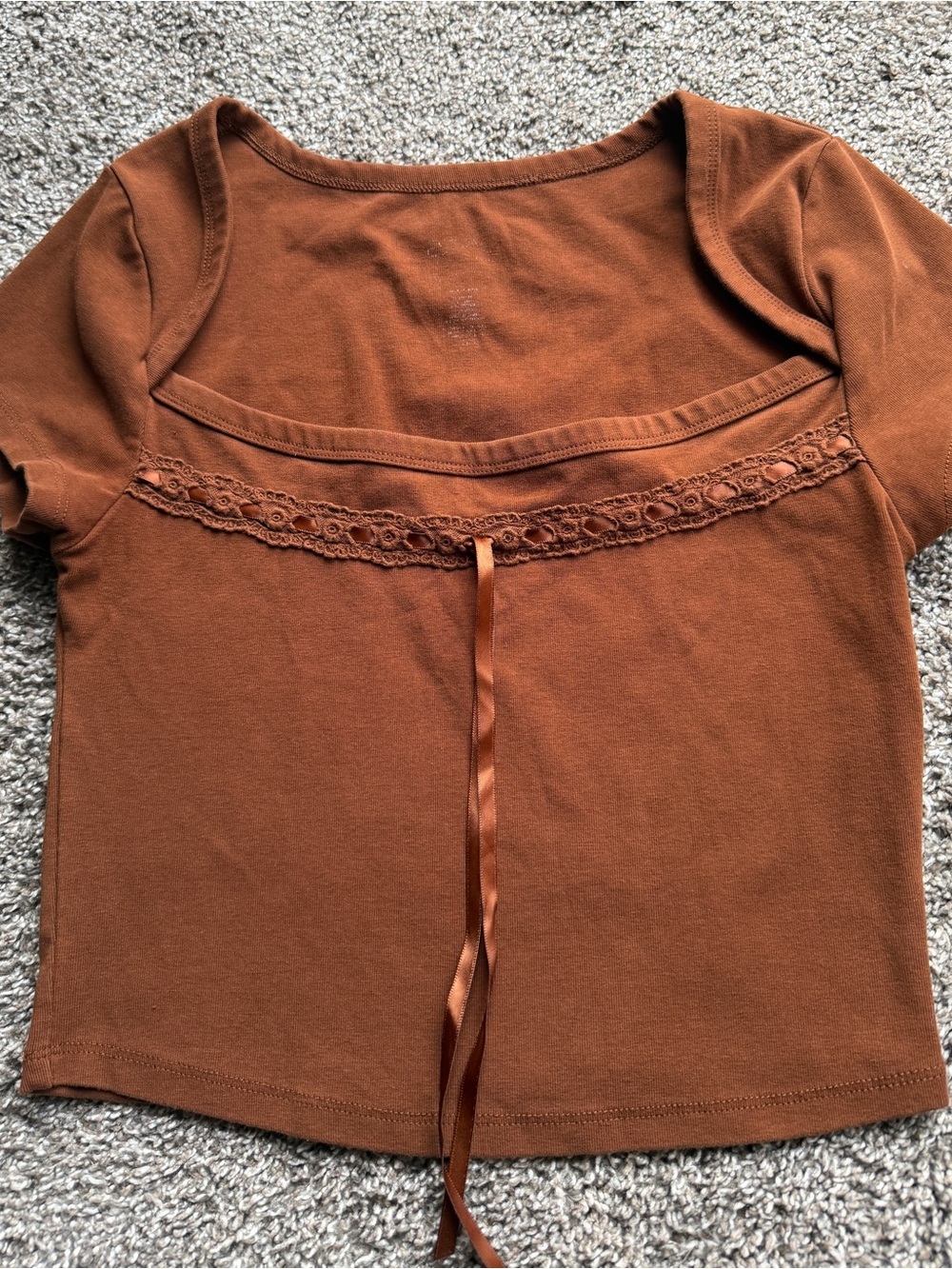 PacSun Rust Brown Short Sleeve Lace-Trim Top